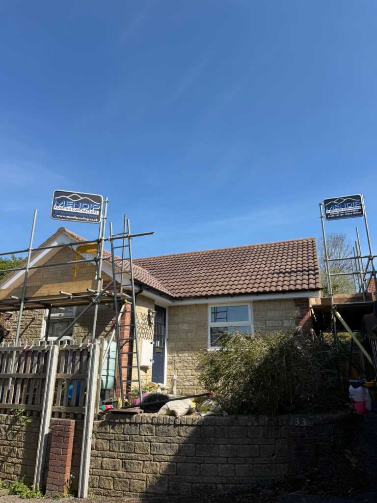 A roof refurbishment project being worked on by Mendip Roofing Contractors