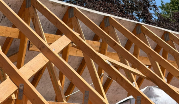 Image of rafters during a roof replacement
